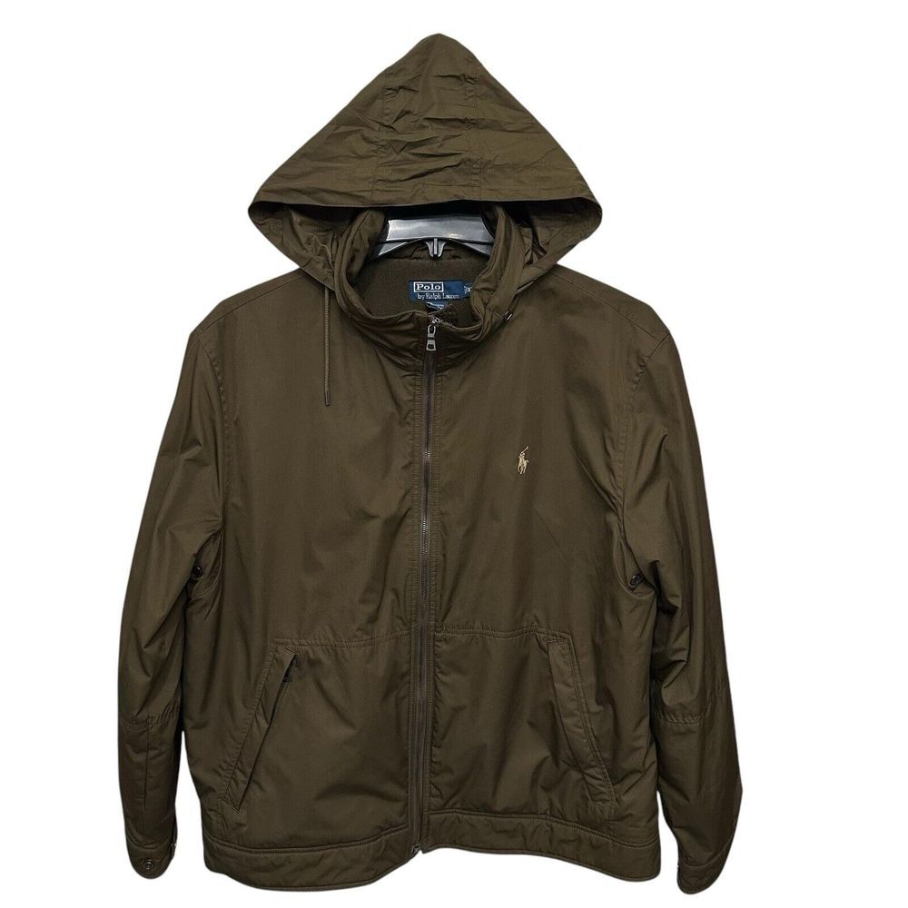 Mens Polo By Ralph Lauren Perry Jacket Hooded Full Zip Olive Green Sz XL VTG